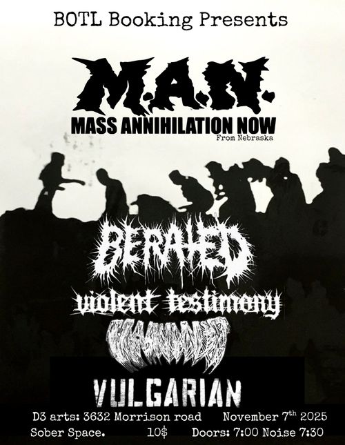 MAN, BERATED, VIOLENT TESTIMONY, VITRIFY, VULGARIAN: Botl Booking 